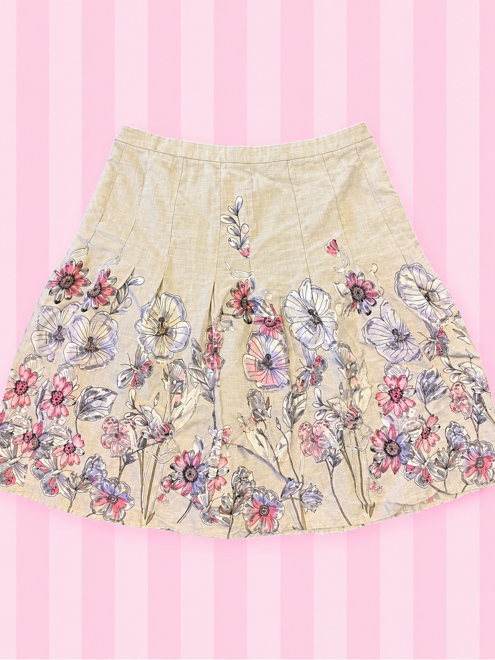 Ann Taylor LOFT Linen Floral A-Line Skirt Y2K Cottagecore Size 4